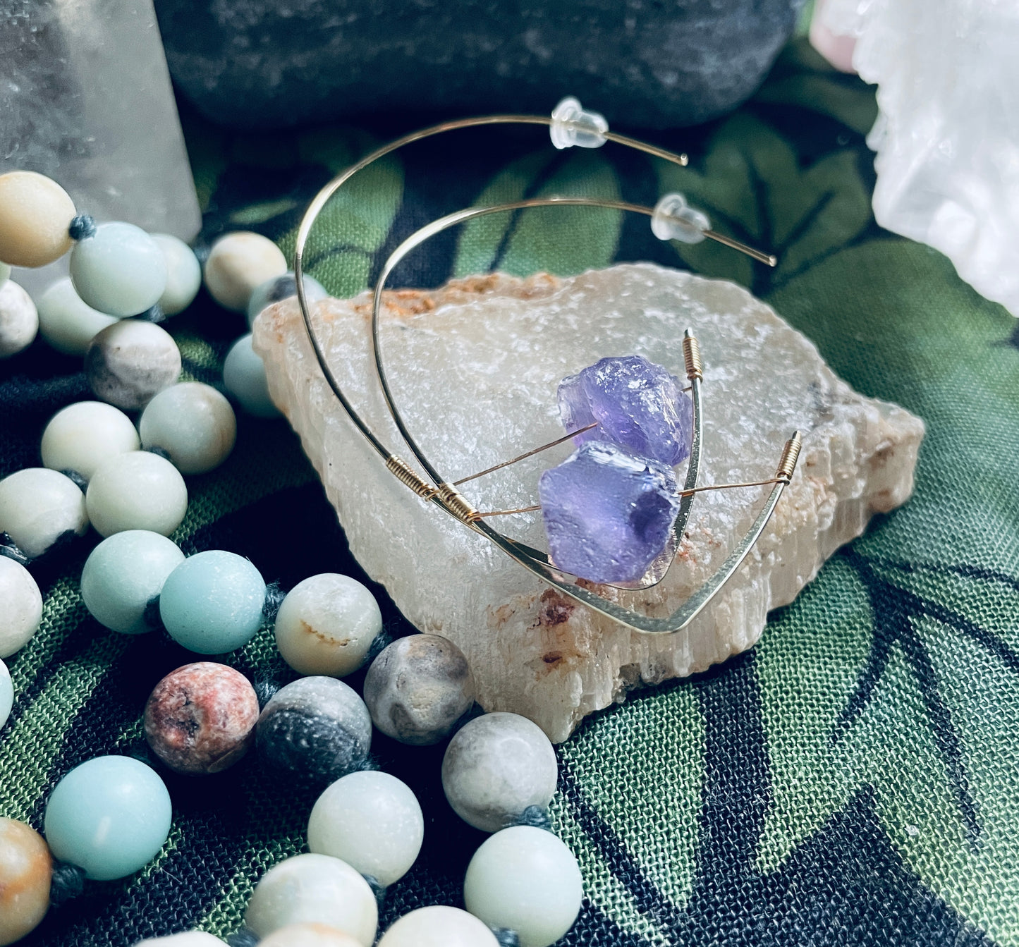 Amethyst Rough Tear Drop Gold Earrings