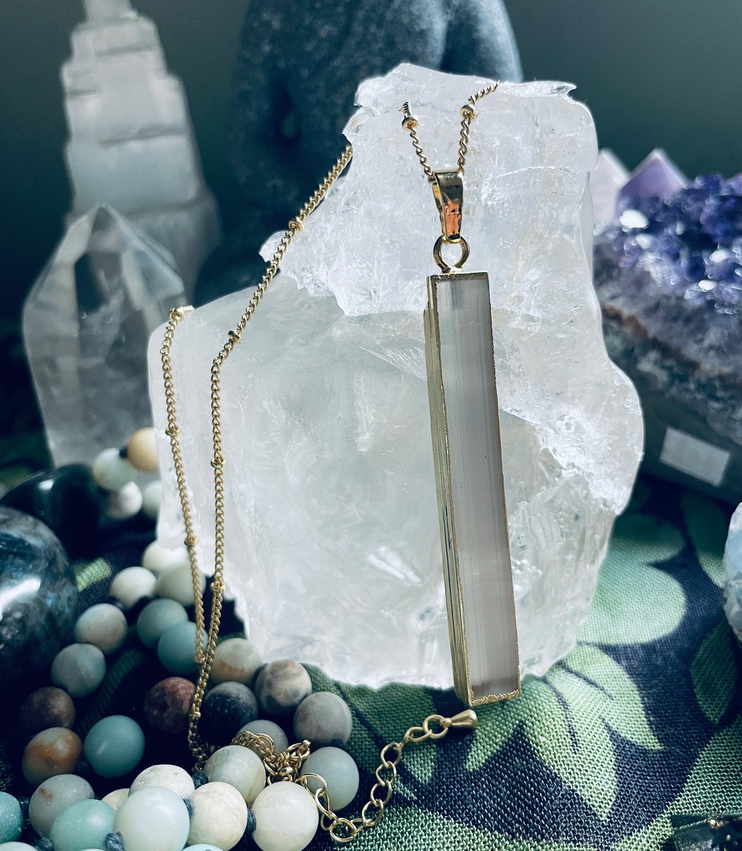 Gold Selenite Pendant Necklace