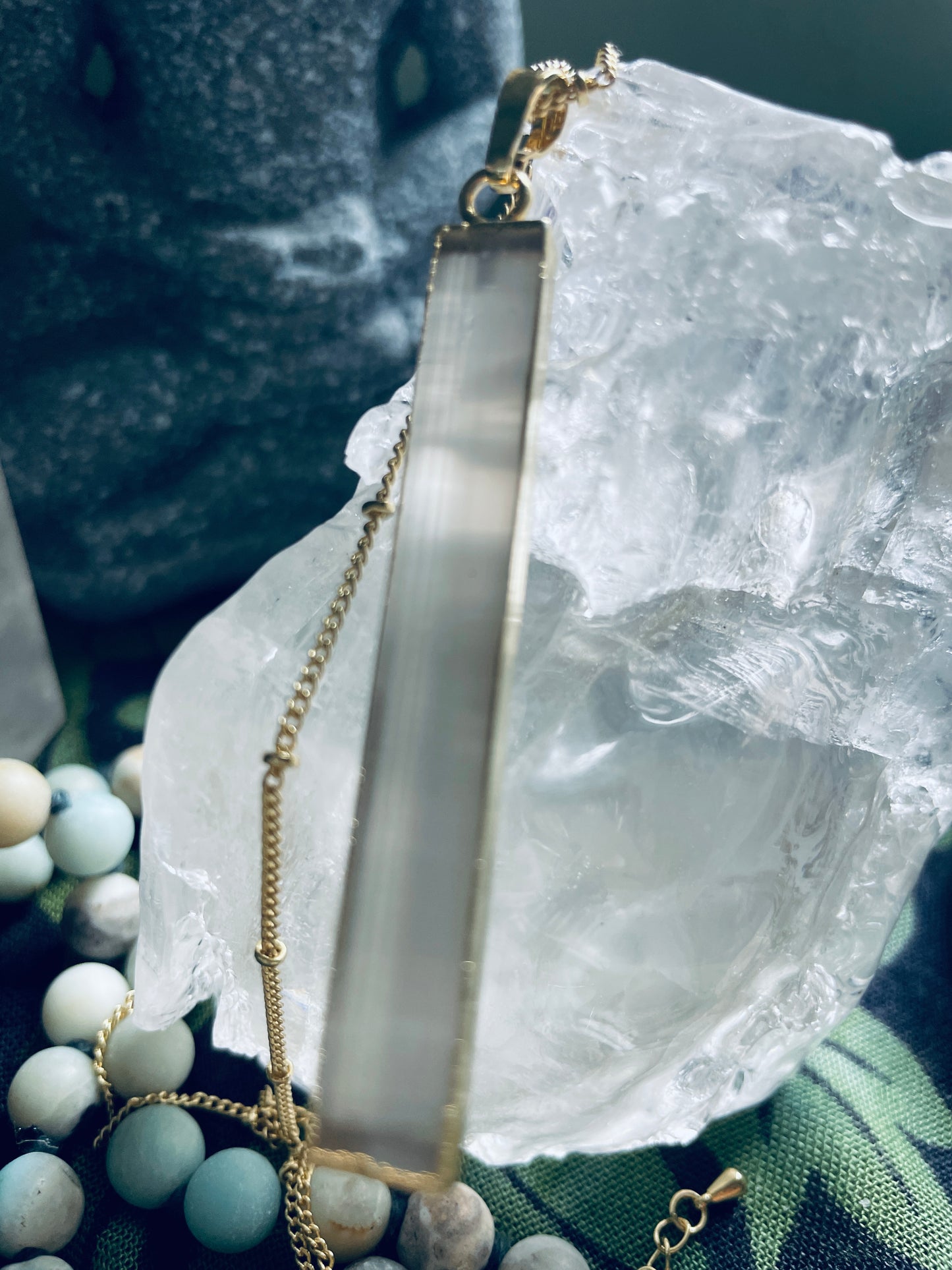 Gold Selenite Pendant Necklace