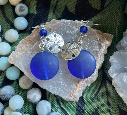 Sea Glass Sand Dollar Earrings